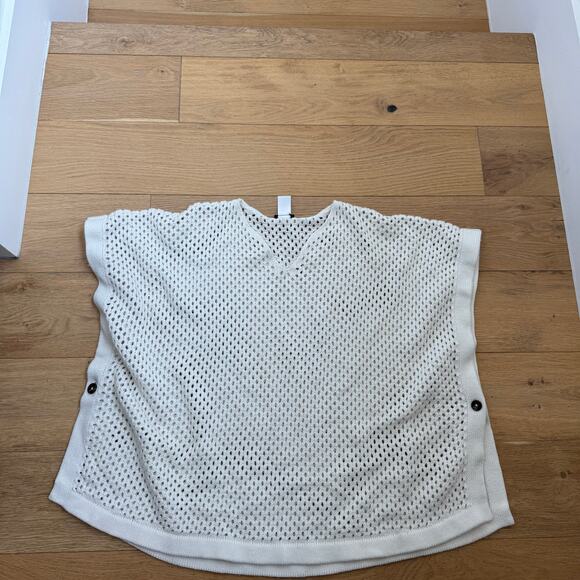 Talbots Cream Open Knit Sweater Poncho Side Button Closure Large - Picture 8 of 8